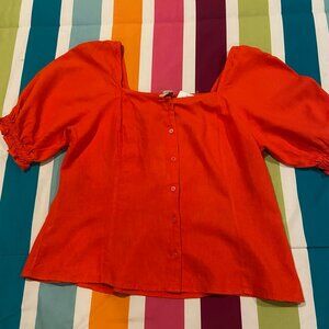 NWT Loft Crop Top Puff Sleeves in Bright Red Sz M